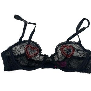Agent Provocateur Black Lace Bra with Red Heart Details